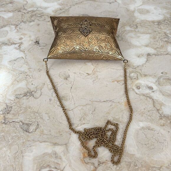 Brass Handcrafted Boho Pillow Shaped Evening Bag w/ Crossbody Chain Strap - Picture 15 of 15